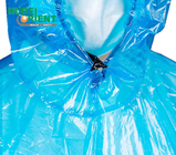Blue/White Elastic Cuffs Hooded PE Plastic Disposable Raincoat Waterproof