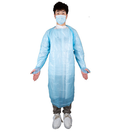 Schützendes Kleid CPE der Fabrikpreis-medizinischen Verwendung mit Daumen-Schleifen-Stulpen für Krankenhaus